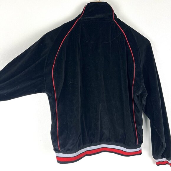 Women’s M Vintage Wilson Black Velour Track Jacket Red Piping Y2K 90s Grunge - Picture 5 of 8